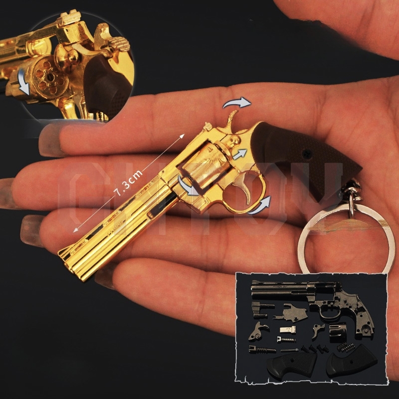 Model Kit Revolver - 7.3cm/2.87in mini liga pequena arma pingente
